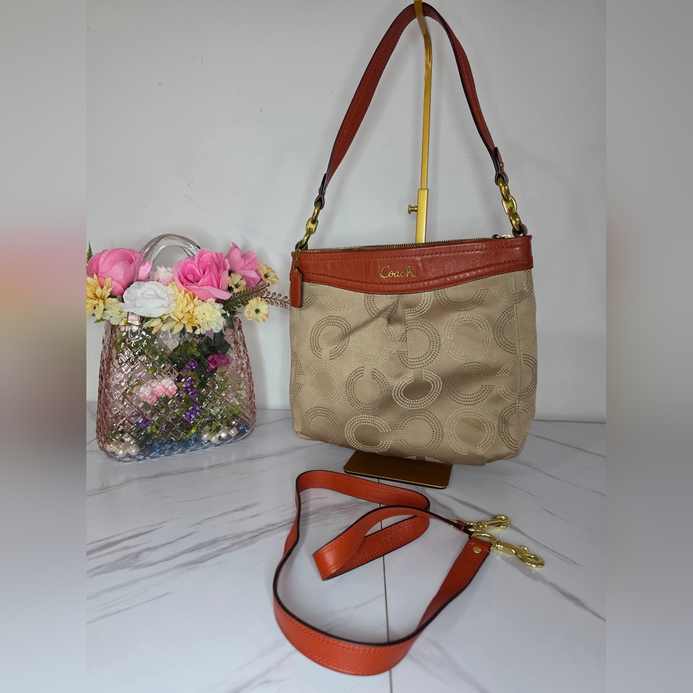 Coach Tan Signature Canvas Shoulder Bag with Brown Leather Trim - Picture 6 of 6